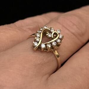Vintage Aviv 14k Plumb Yellow Gold Diamond Heart Ring Sz 4.25 Not Scrap 2.27 G